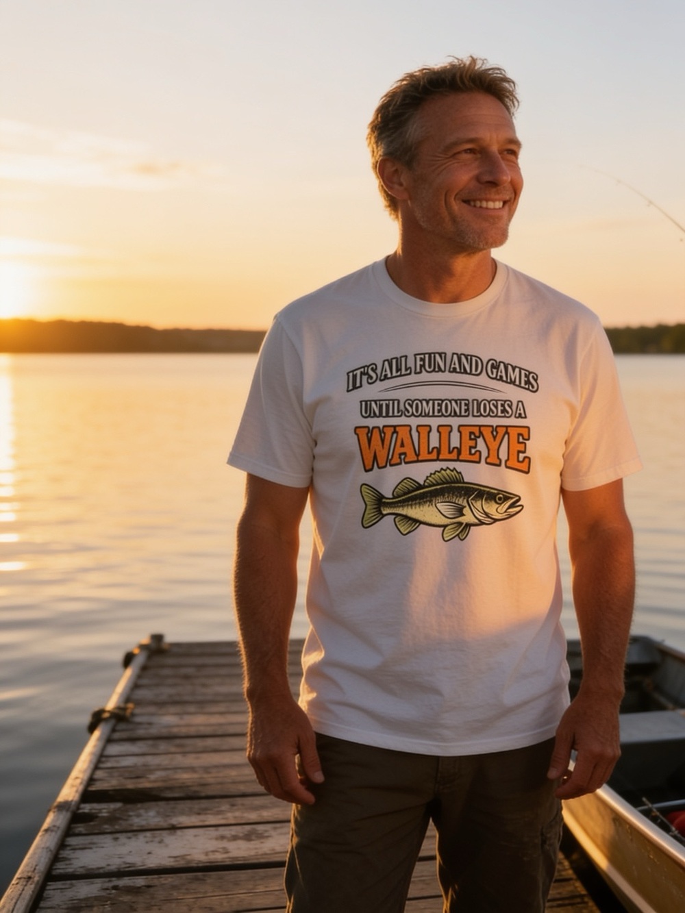 Gildan White Short-Sleeve 'Walleye' Fishing Tee with Orange and Green Print - Picture 3 of 3